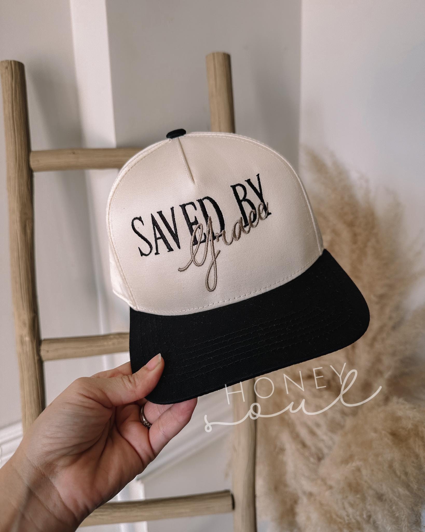 Embroidered Saved By Grace Trucker Hat