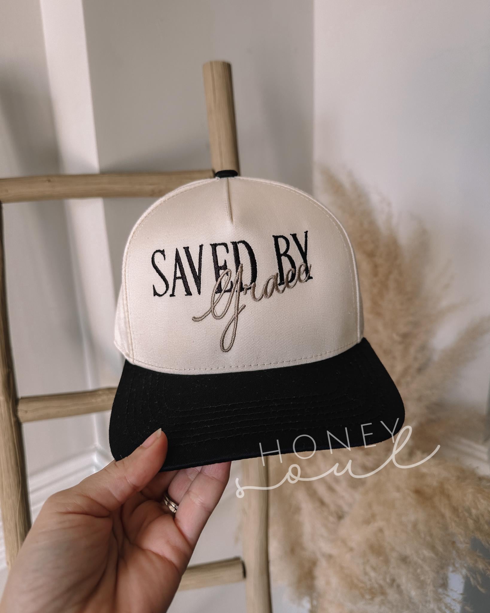 Embroidered Saved By Grace Trucker Hat
