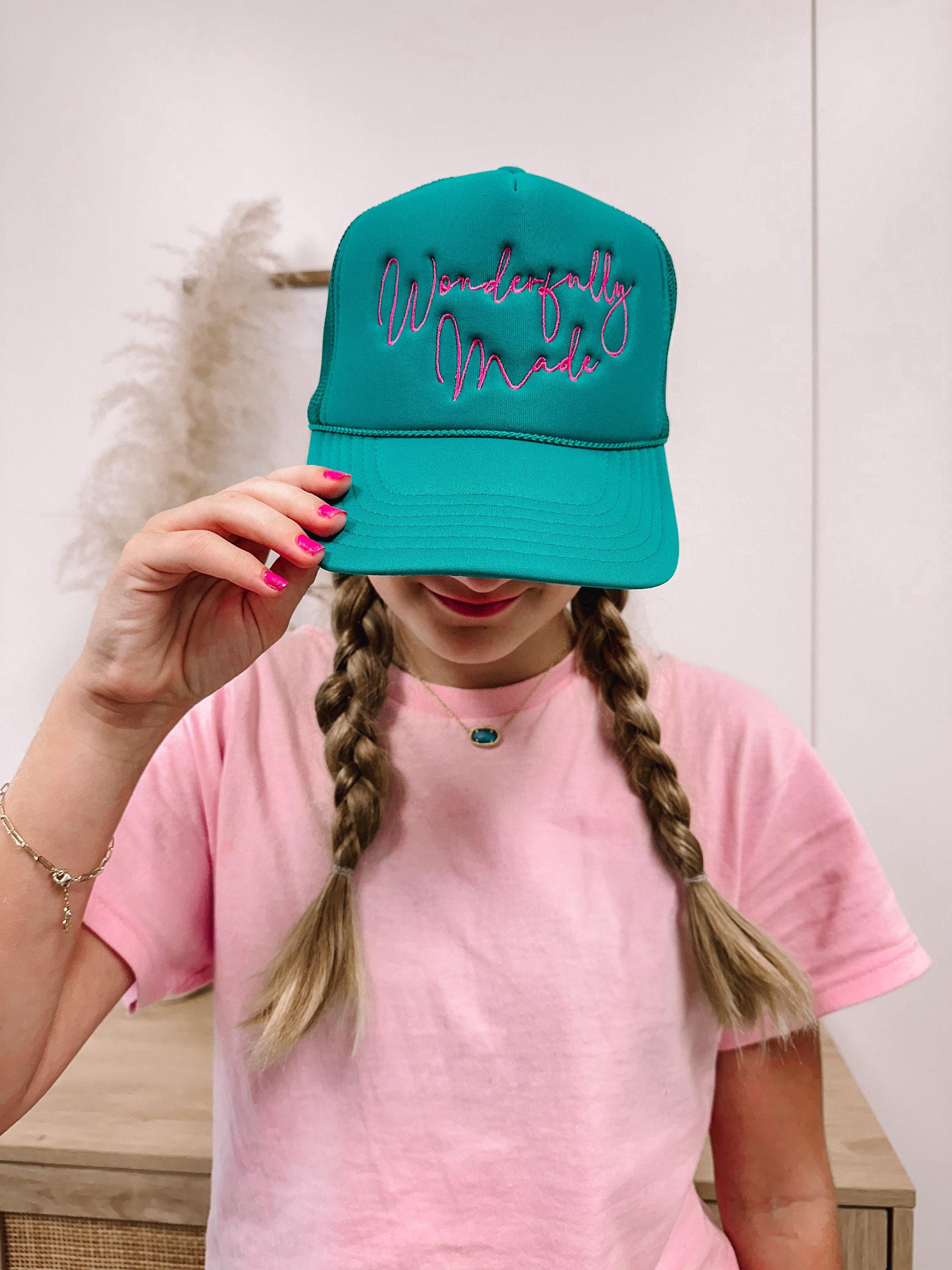 Embroidered Wonderfully Made Teal Foam Trucker Hat