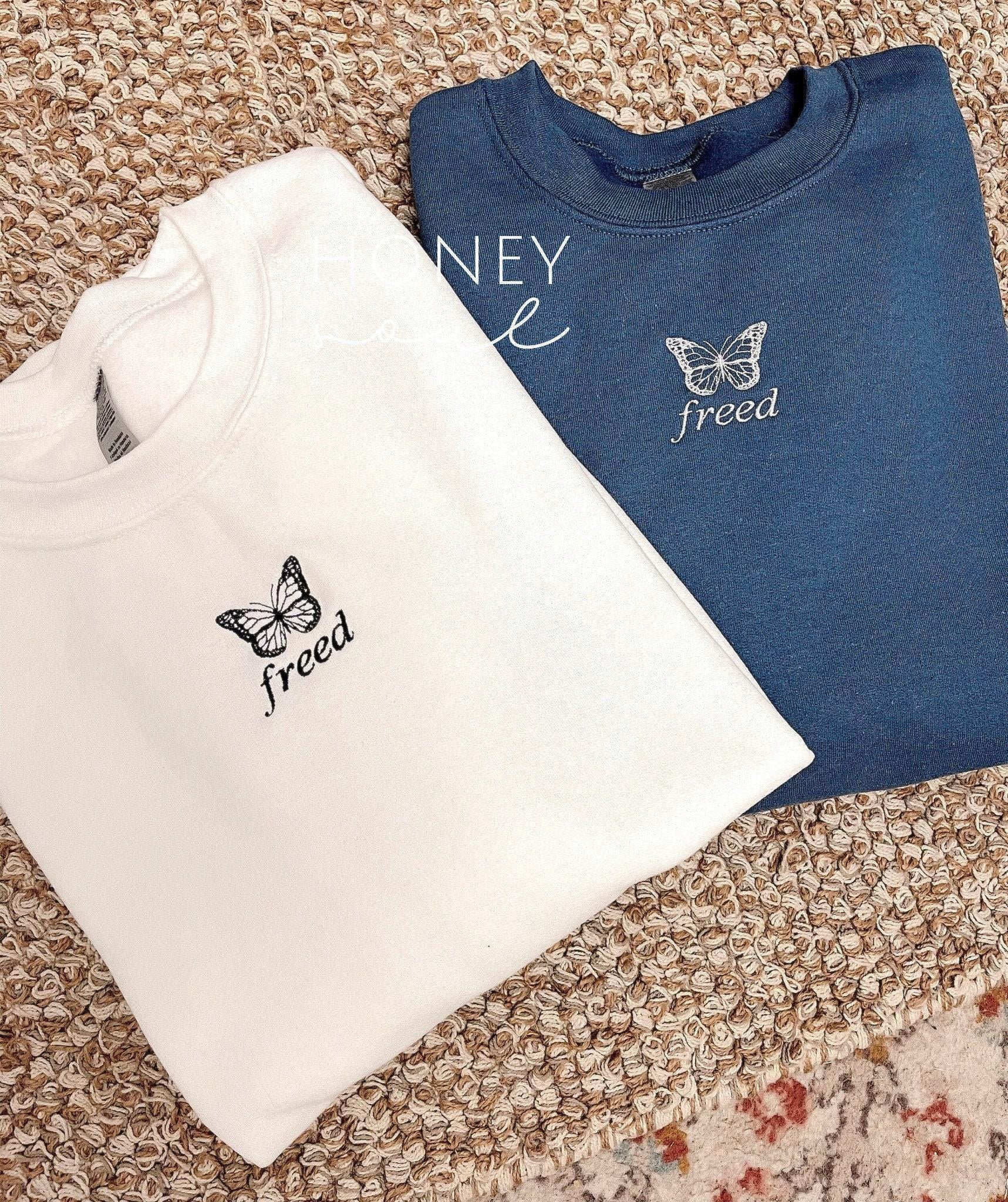 Embroidered Butterfly Freed Sweatshirt || Butterfly Sweatshirt || Christian Sweatshirt