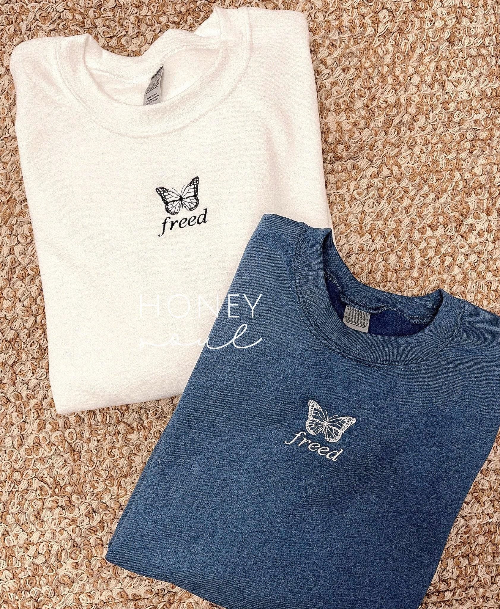 Embroidered Butterfly Freed Sweatshirt || Butterfly Sweatshirt || Christian Sweatshirt