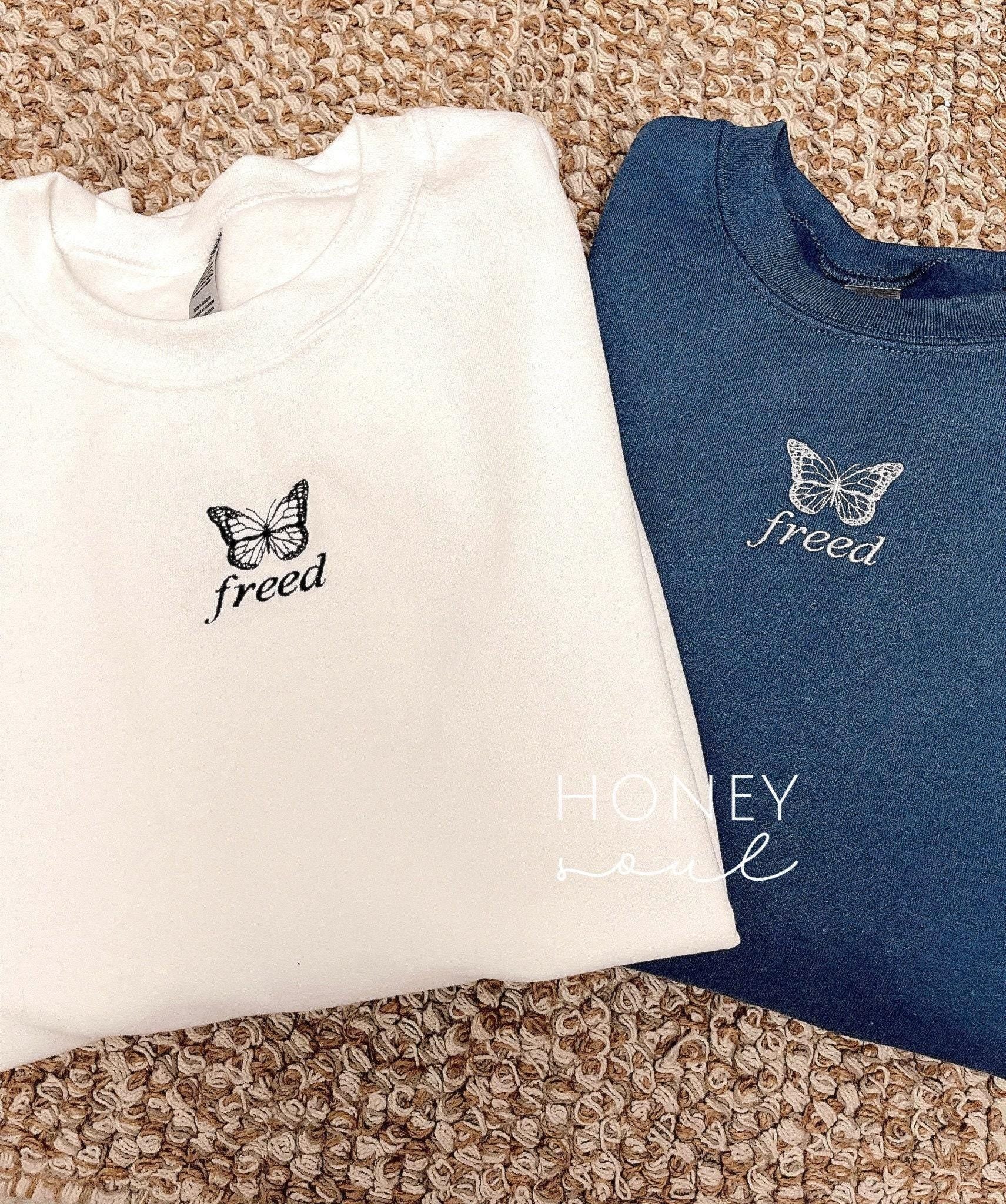 Embroidered Butterfly Freed Sweatshirt || Butterfly Sweatshirt || Christian Sweatshirt